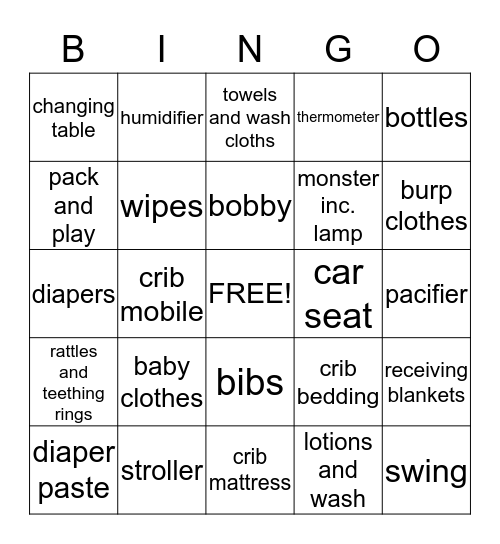 Alicia's baby shower February 9, 2014 Bingo Card