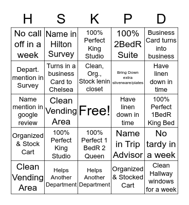Housekeeping/Sales  Bingo Card