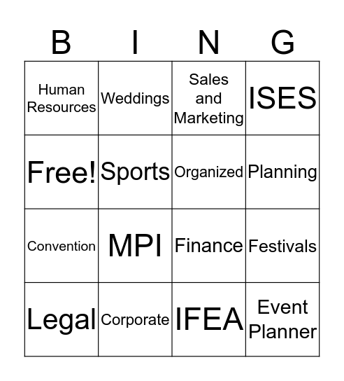 Chapter 15: Special Events Bingo Card