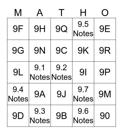 Unit 9 - Right Triangles and Trigonometry Bingo Card