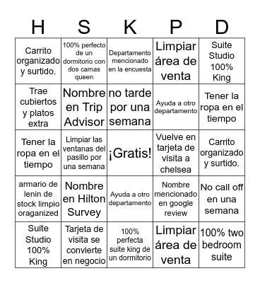 Housekeeping/Sales  Bingo Card