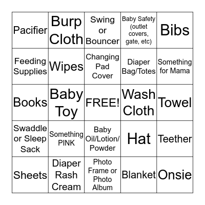 Baby Gift BINGO!  Bingo Card