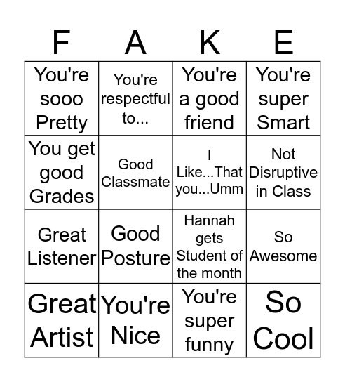 Compliment Bingo Card