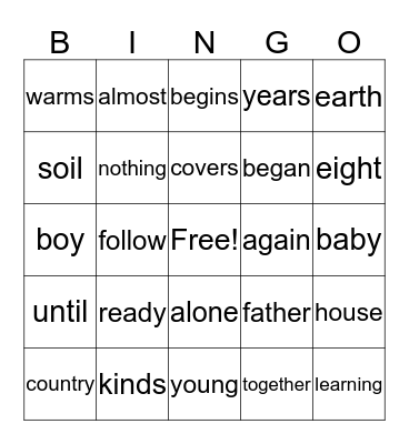 Week 24 Sight Words Bingo Card