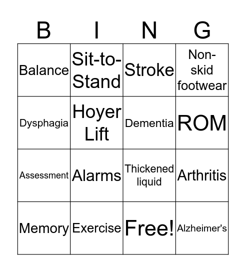 Geriatrics Bingo Card