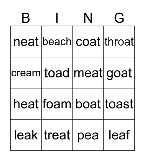 Vowel Team Bingo Card