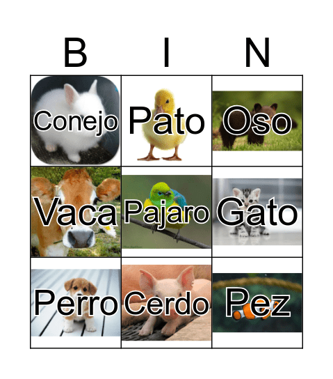 Animales Bingo Card