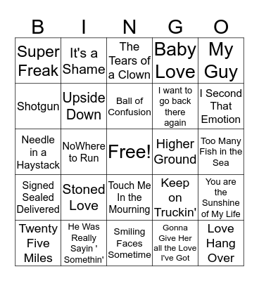 Motown Hits 2 Bingo Card