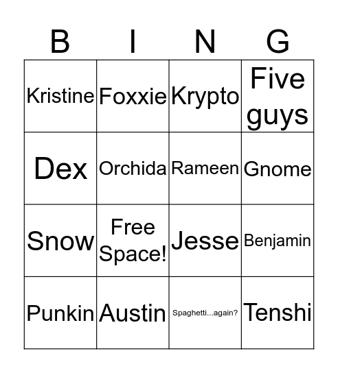 Cecil bingo Card