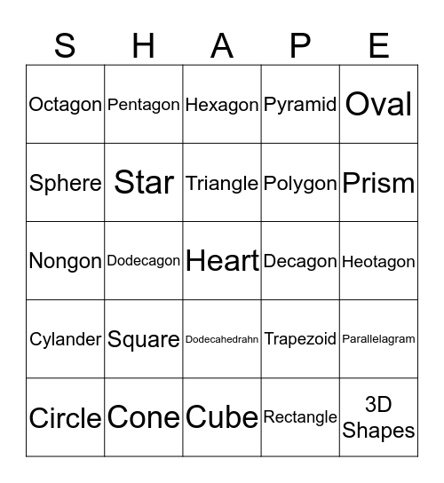 Shapes Bingo Card