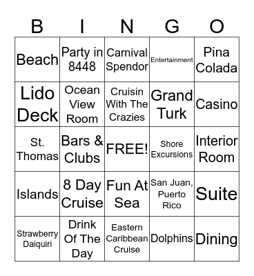 Carnival Spendor Bingo Card