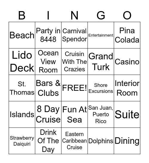 Carnival Spendor Bingo Card