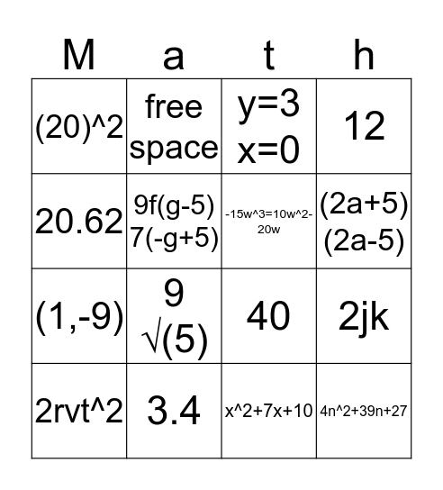 Exam Review Bingo Card