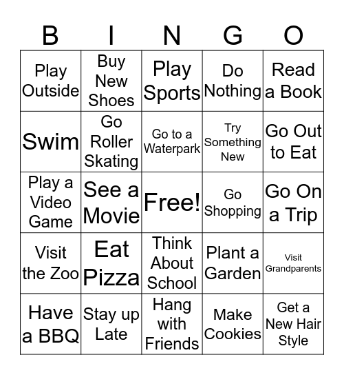 Spring Break Bingo Card