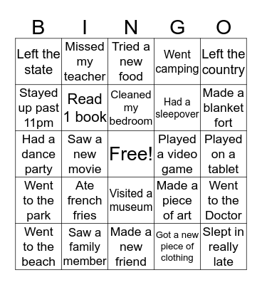 Spring Break Bingo! Bingo Card