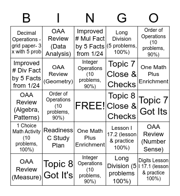 Reese Mth 6 Bingo Card