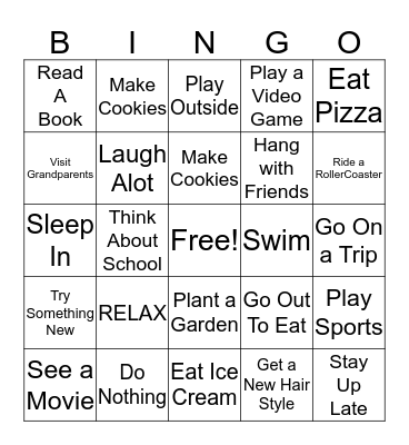 Spring Break Bingo Card