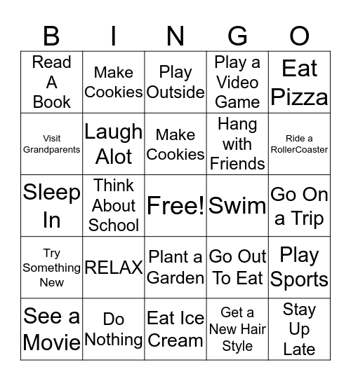 Spring Break Bingo Card