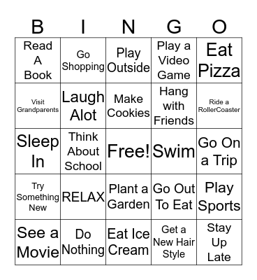 Spring Break Bingo Card