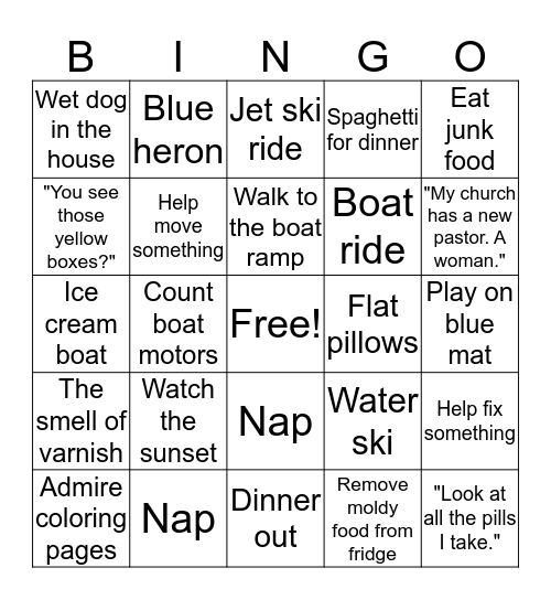 Lake Visit Bingo Card