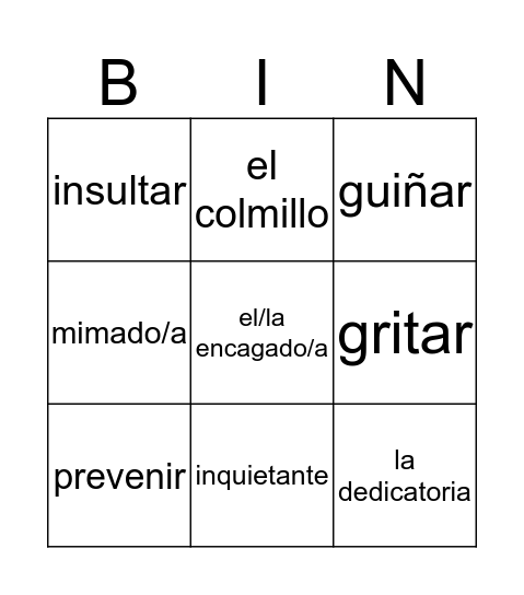 Drácula y los niños vocabulario Bingo Card