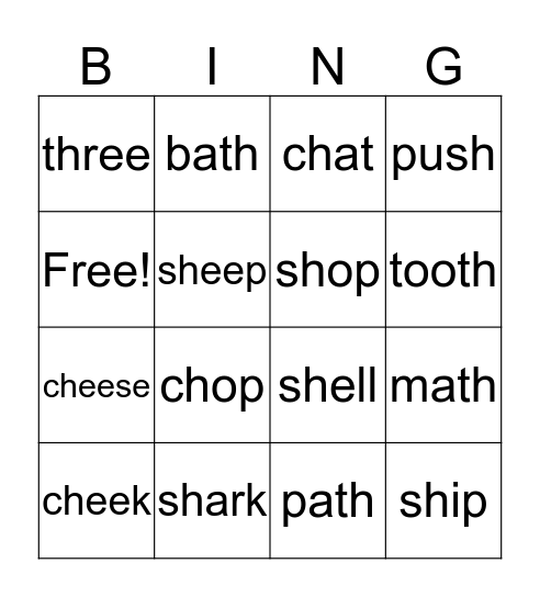 Diagraph Bingo Card