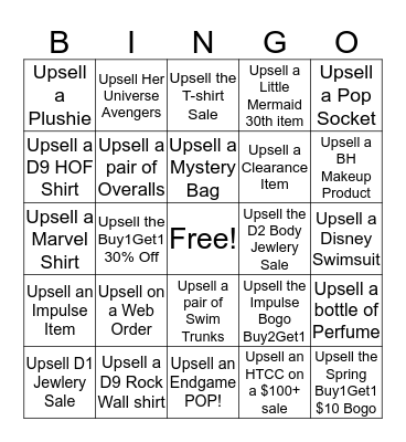 Upselling Bingo! Bingo Card