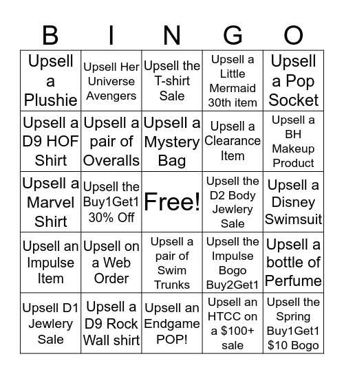 Upselling Bingo! Bingo Card