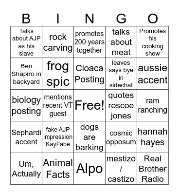 Kaiser Wayne Bingo Card