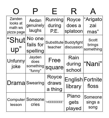 Oeps bingo Card