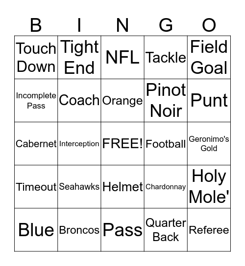EDNV PRE-Super Bowl SNACKDown Bingo Card