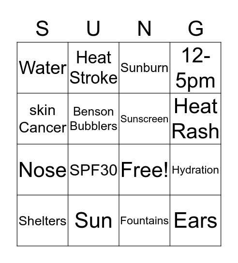 SUNGO Bingo Card