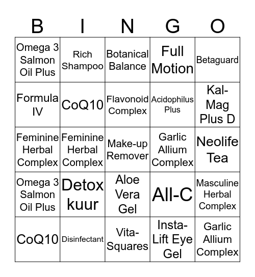 Neolife Bingo Card