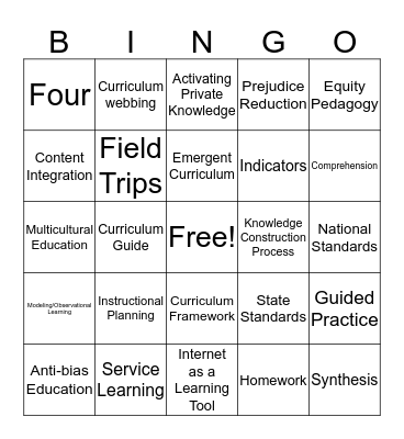 Chapter 10: Planning Instruction Bingo Card