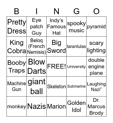 Indiana Jones: Raiders of the Lost Ark Bingo Card