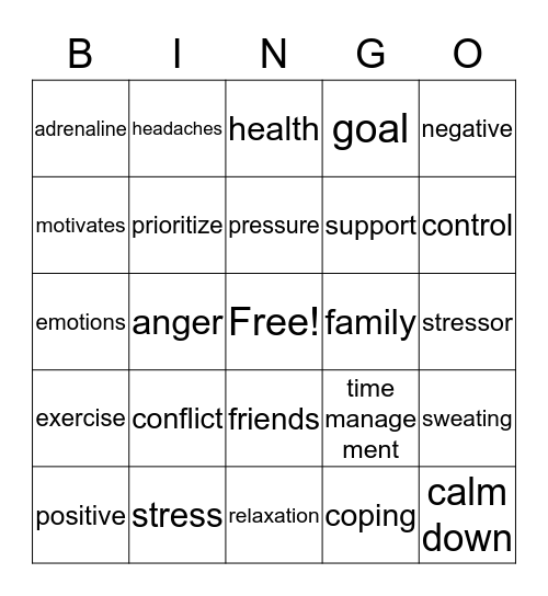 Conflict and Stress Bingo Card