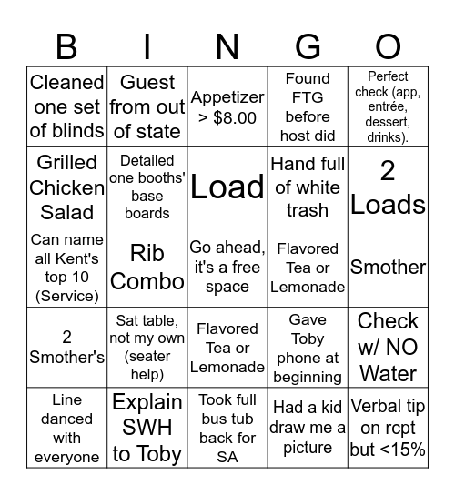 TXRH SAN MARCOS BINGO Card