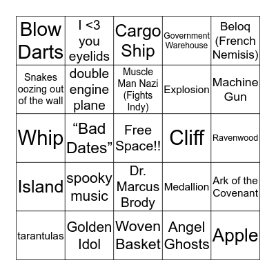 Indiana Jones: Raiders of the Lost Ark Bingo Card