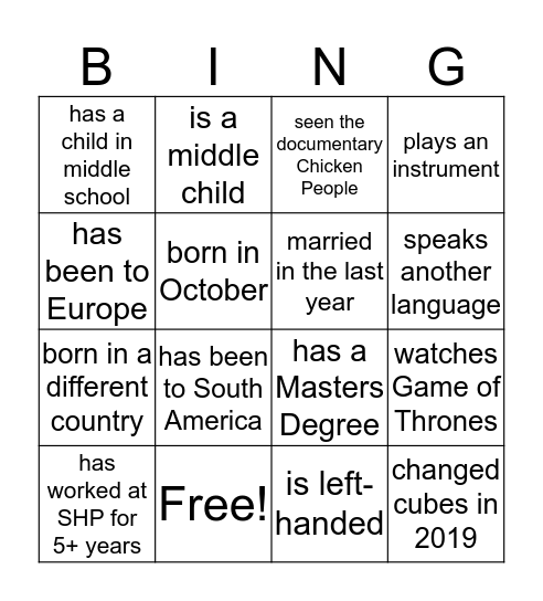 Untitled Bingo Card