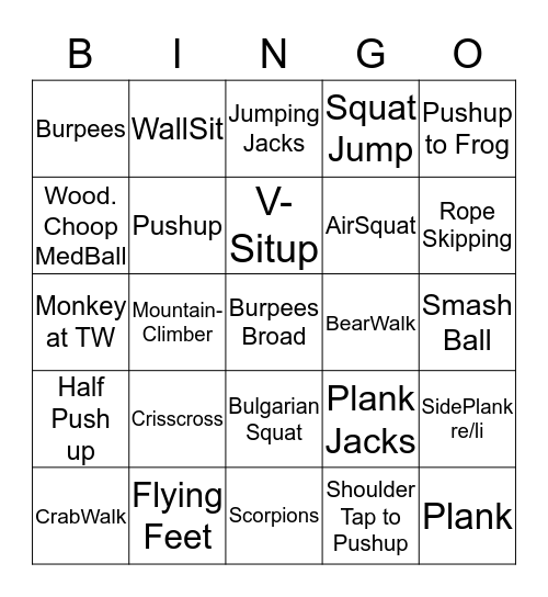 FunctionalTraining Bingo Card