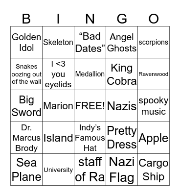 Indiana Jones: Raiders of the Lost Ark Bingo Card