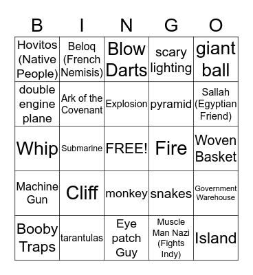 Indiana Jones: Raiders of the Lost Ark Bingo Card