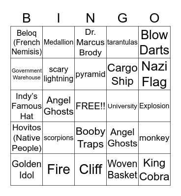 Indiana Jones: Raiders of the Lost Ark Bingo Card