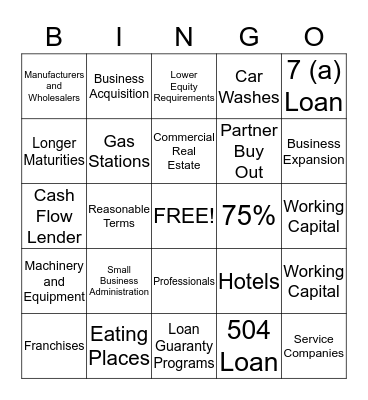 Pacific  Premier Bank SBA Bingo Card