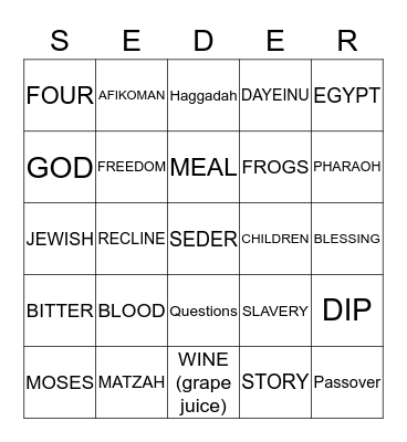 SEDER BINGO Card