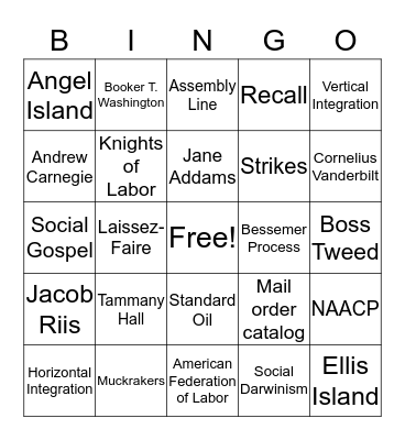 Gilded Age & Progressive Era Bingo Card