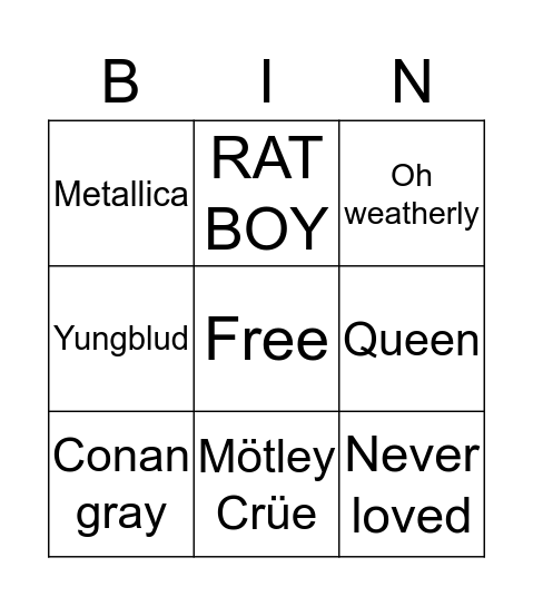 Same music taste as @danny_.boi._ Bingo Card