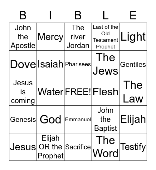 John 1:1-34 Bingo Card