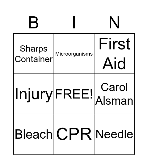Blood-Borne Pathogens Bingo Card