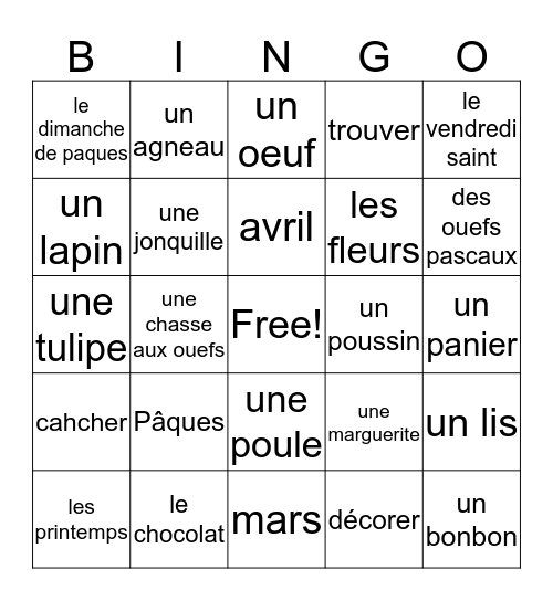 Bingo de Pâques  Bingo Card